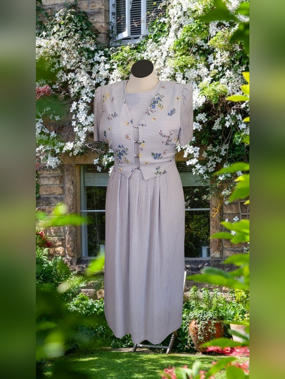90s Floral Embroidered Midi Dress